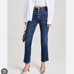 Good American Straight Leg Dark Blue Button-Front Jeans